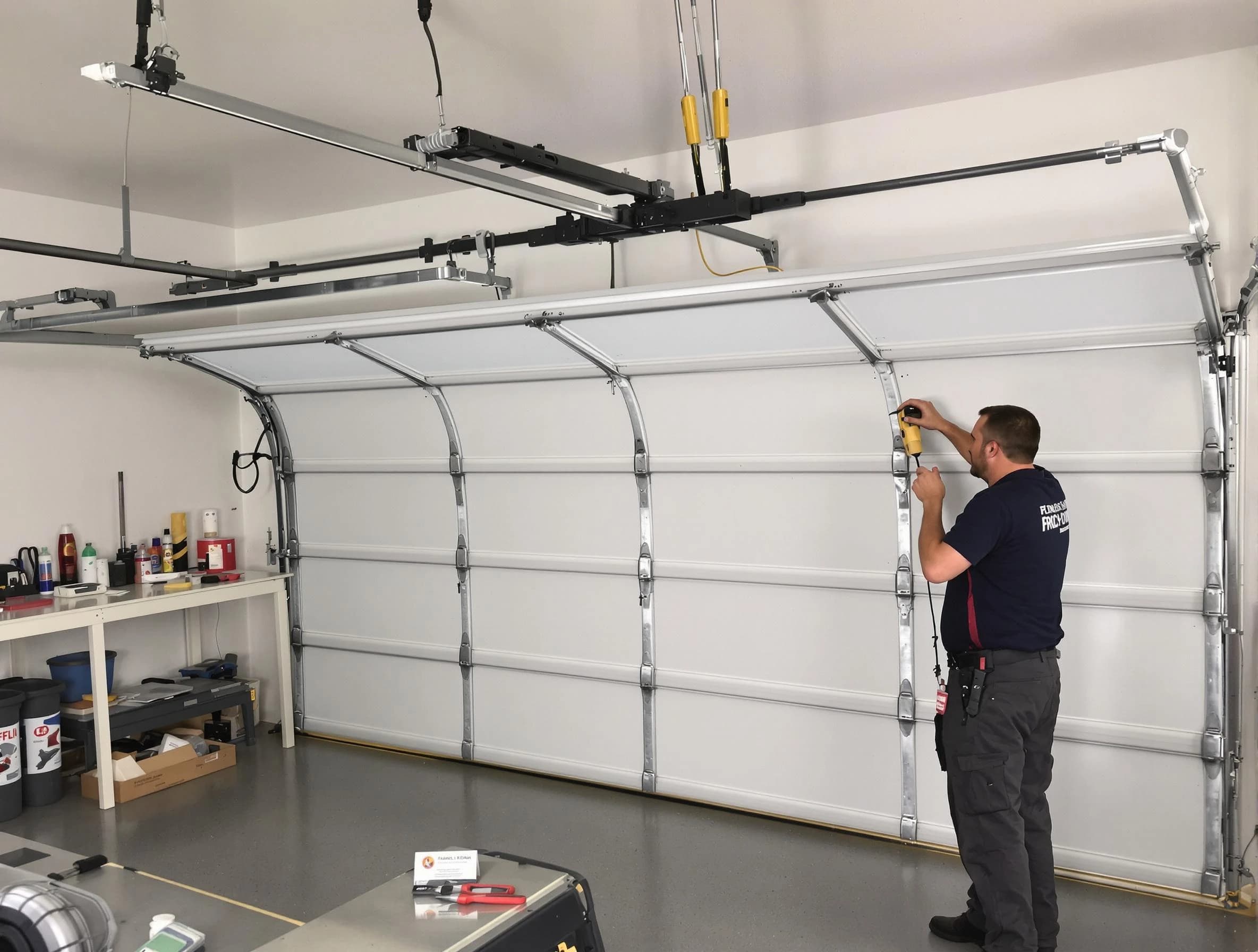 Stockbridge Garage Door Repair certified technician performing overhead door system repair in Stockbridge