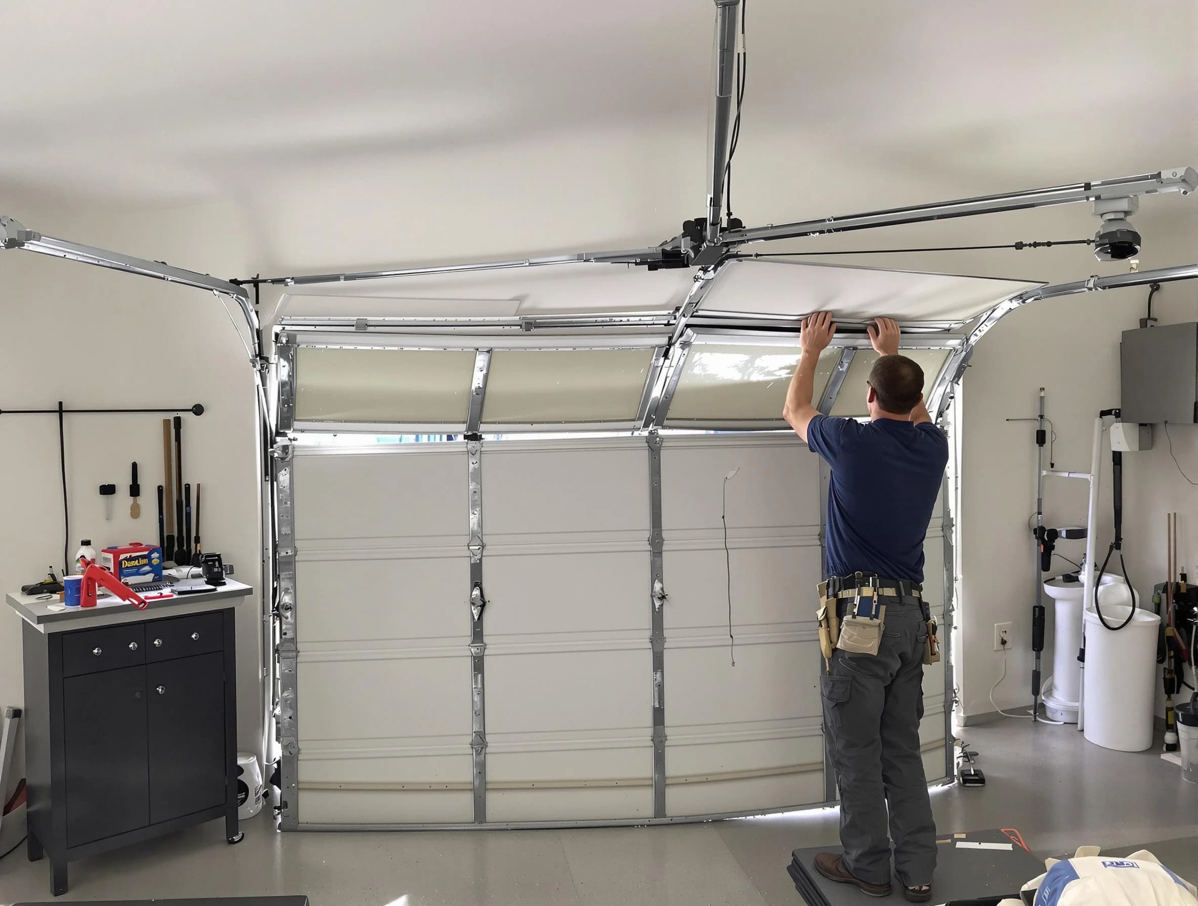 Stockbridge Garage Door Repair specialist performing precise section replacement on Stockbridge garage door
