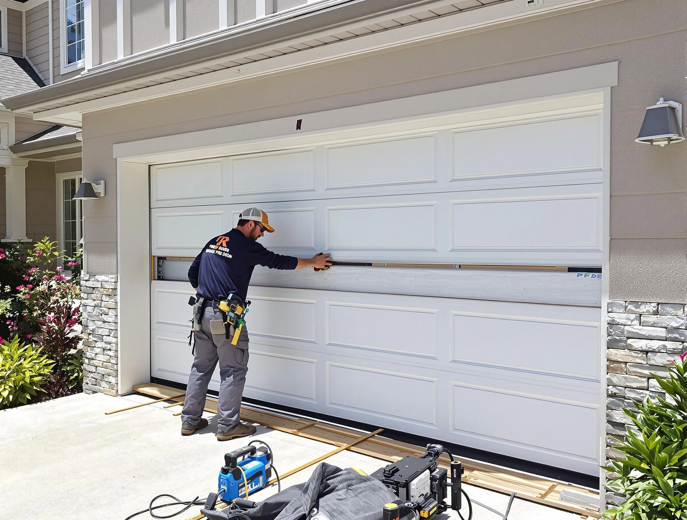 Stockbridge Garage Door Repair team performing complete garage door replacement at Stockbridge residence