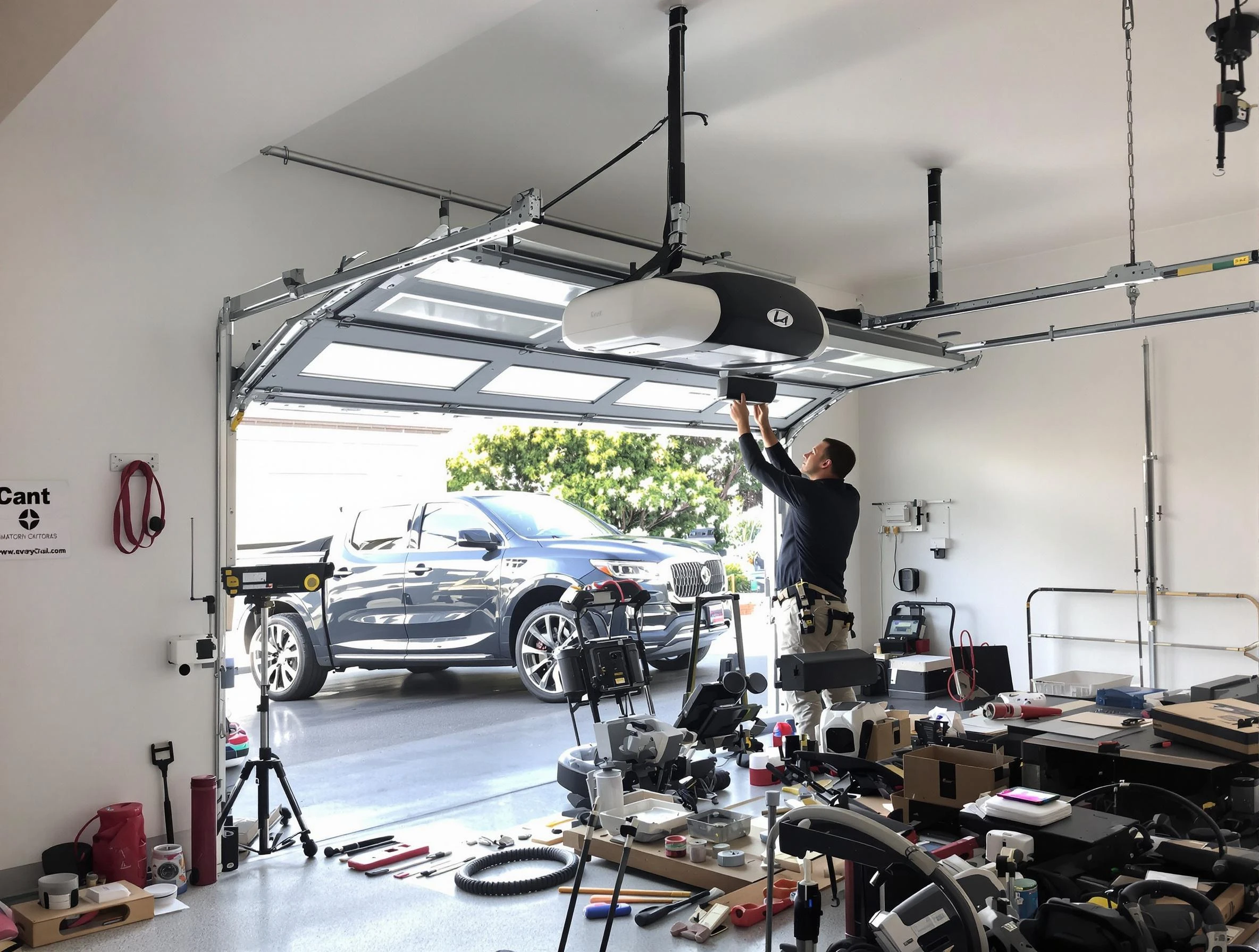 Stockbridge Garage Door Repair specialist installing smart garage door opener system in Stockbridge home