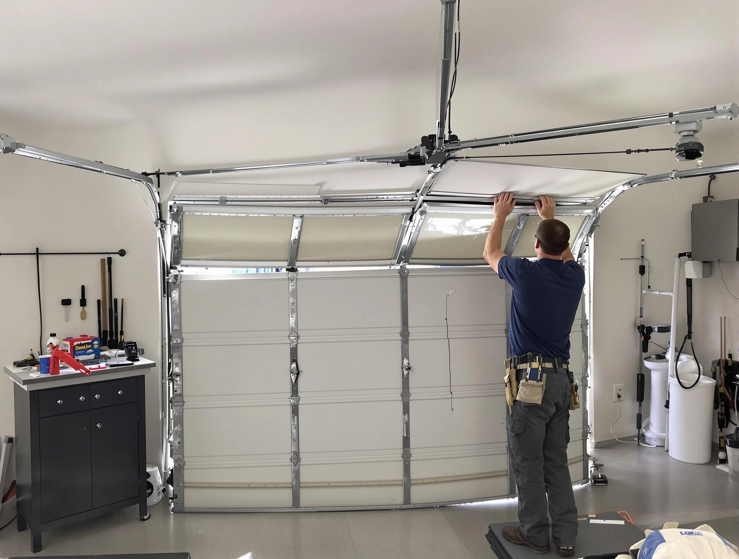 Stockbridge Garage Door Repair specialist performing precise section replacement on Stockbridge garage door